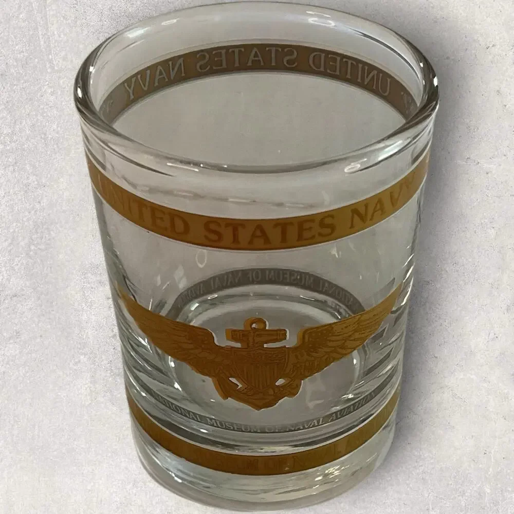 Vintage US Navy National Museum Naval Aviation Gold Shot Glass Pensacola
